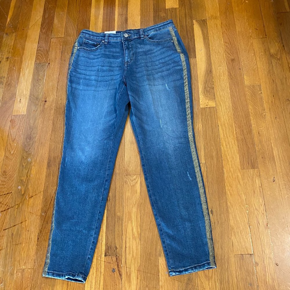 Style & Co. Curvy Skinny Leg Gold Ribbon Tummy Control Mid-Rise Jeans NWT SZ 12